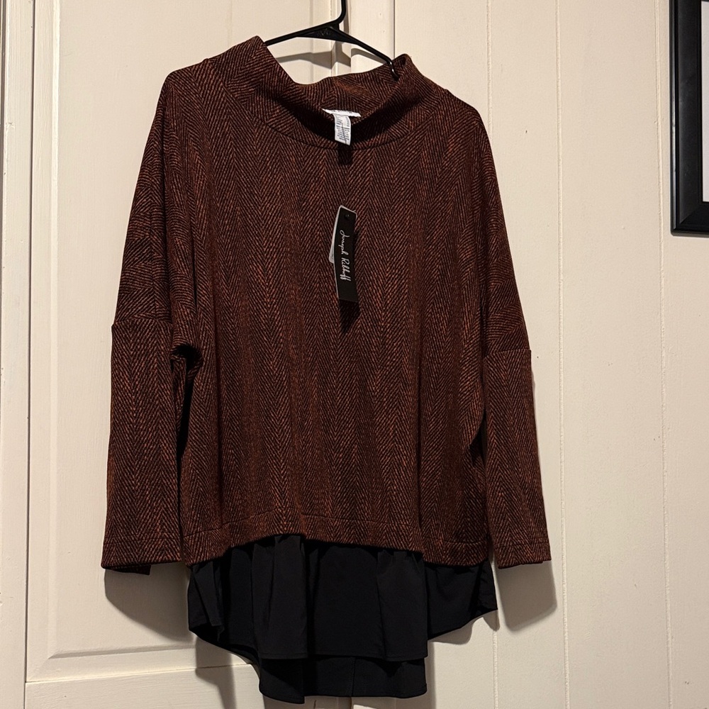 Joseph Ribkoff Brown and Black Cowl Neck Hoodie